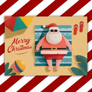 Cartes Pour Fêtes Annuelles Drôle de Père Noël Rétro de Plage Noël Tropical