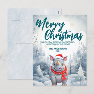 Cartes Pour Fêtes Annuelles Drôle de rhinocéros Joyeux Noël arbre neige Fête d