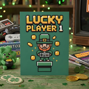 Cartes Pour Fêtes Annuelles Drôle de St Patrick Days Gamer Pixel