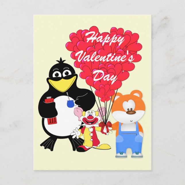 Cartes Pour Fêtes Annuelles Drôle dessin animé enfants Valentines (Devant)