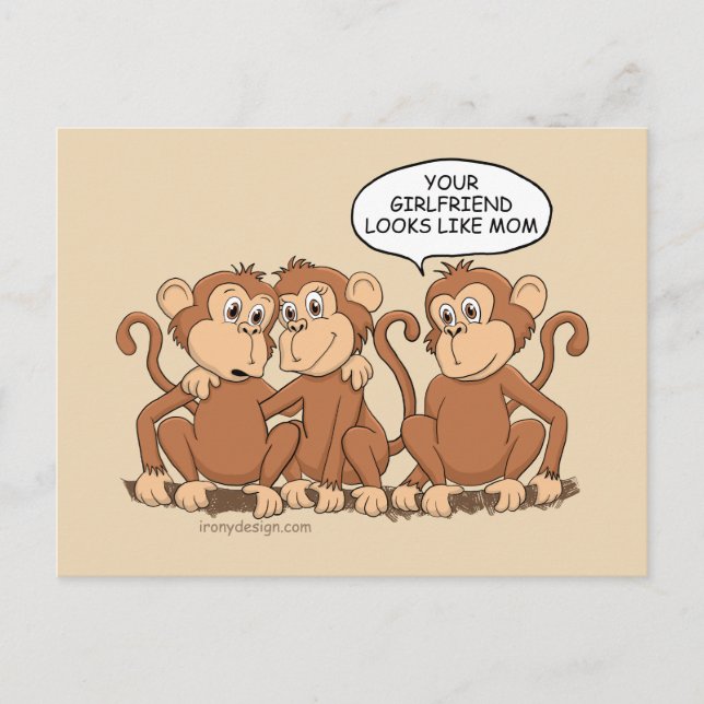 Cartes Pour Fêtes Annuelles Drôle dessin de singe (Devant)