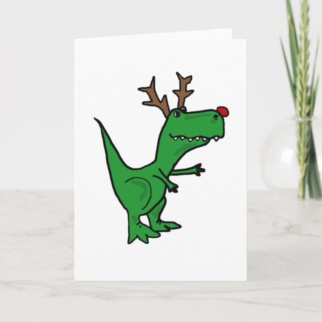 Cartes Pour Fêtes Annuelles Drôle dinosaure de Noël en renne (Devant)