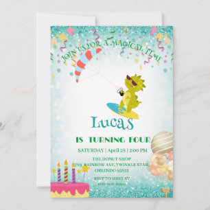 Cartes Pour Fêtes Annuelles Drôle dinosaure Paraglider Board fête d'anniversai