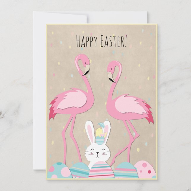 Cartes Pour Fêtes Annuelles Drôle Easter flamingo oeufs et lapin (Devant)