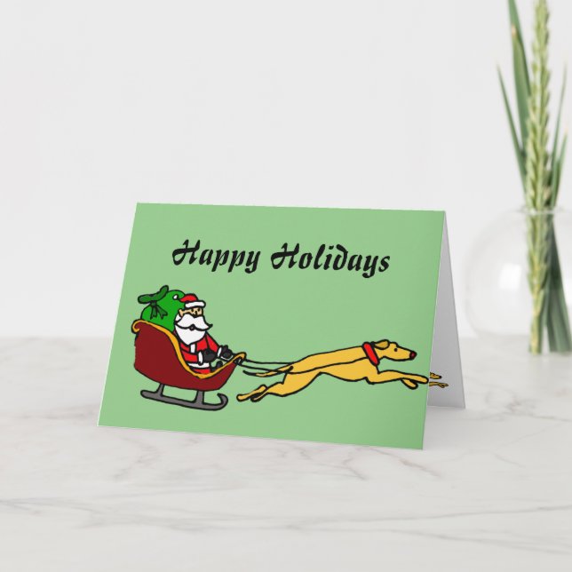 Cartes Pour Fêtes Annuelles Drôle Greyhound Pulling Christmas Sleigh (Devant)