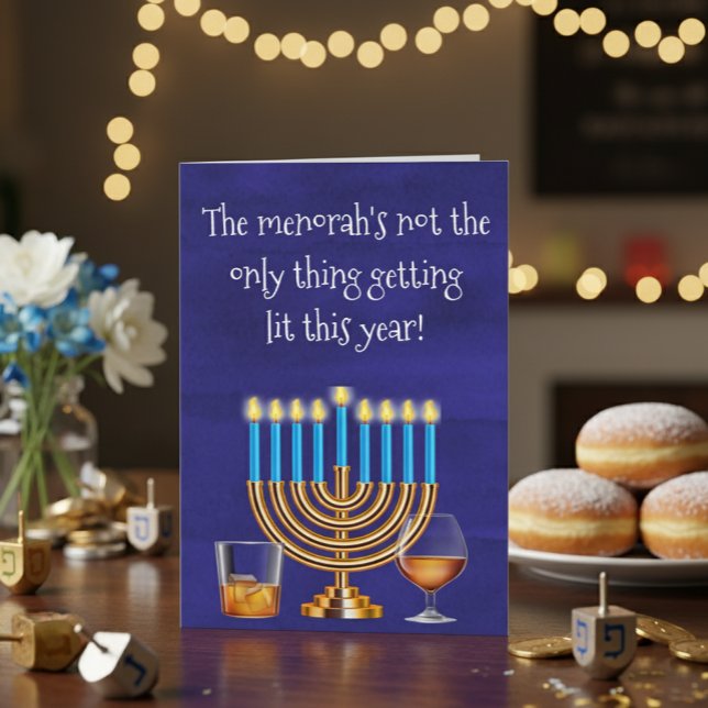 Cartes Pour Fêtes Annuelles Drôle Hanoukka Menorah Cocktails Boire (Créateur téléchargé)