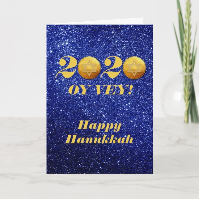 Cartes Pour Fêtes Annuelles Drôle Hanoukka Oy Vey 2020 Gelt Coin parties scint (Devant)