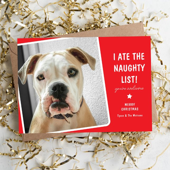 Cartes Pour Fêtes Annuelles Drôle j'ai mangé Naughty List mignon chien (Créateur téléchargé)