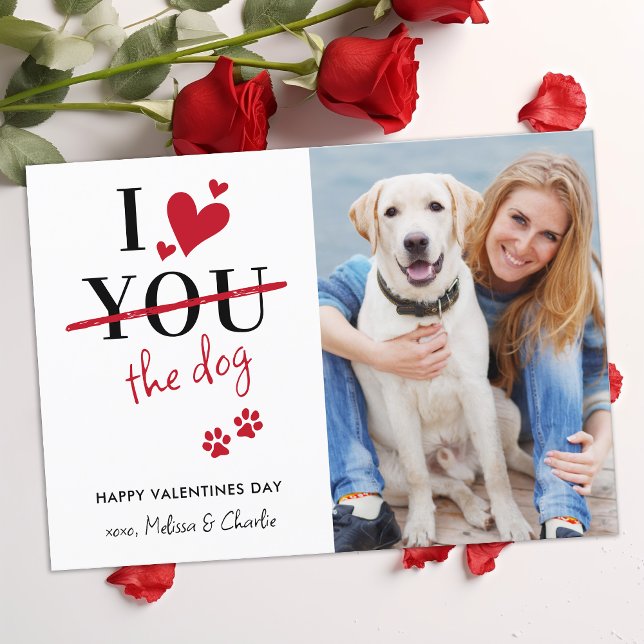 Cartes Pour Fêtes Annuelles Drôle J'Aime Le Chien Valentines Personnalisé Phot (Créateur téléchargé)