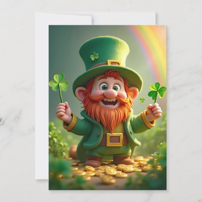 Cartes Pour Fêtes Annuelles Drôle leprechaun avec des shamrocks et des pièces  (Devant)