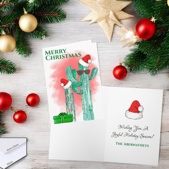Cartes Pour Fêtes Annuelles Drôle Lunettes de soleil Cactus Sud-Ouest Personna (Christmas greeting card over and inside greeting. )