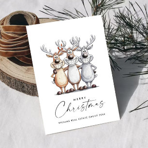 Cartes Pour Fêtes Annuelles Drôle Main dessinée Reindeers de Noël Entreprise