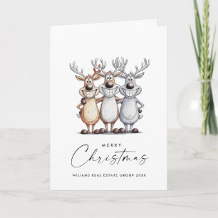 Cartes Pour Fêtes Annuelles Drôle Main dessinée Reindeers de Noël Entreprise