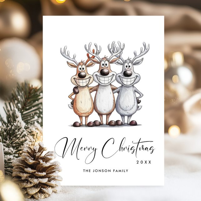 Cartes Pour Fêtes Annuelles Drôle Mains Tirées Reindeers de Noël (Créateur téléchargé)