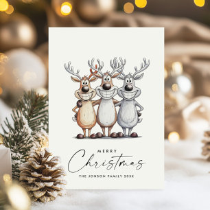 Cartes Pour Fêtes Annuelles Drôle Mains Tirées Reindeers de Noël
