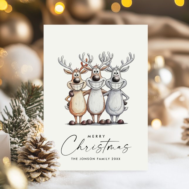 Cartes Pour Fêtes Annuelles Drôle Mains Tirées Reindeers de Noël (Créateur téléchargé)