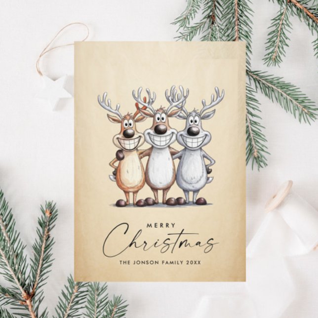 Cartes Pour Fêtes Annuelles Drôle Mains Tirées Reindeers de Noël (Créateur téléchargé)