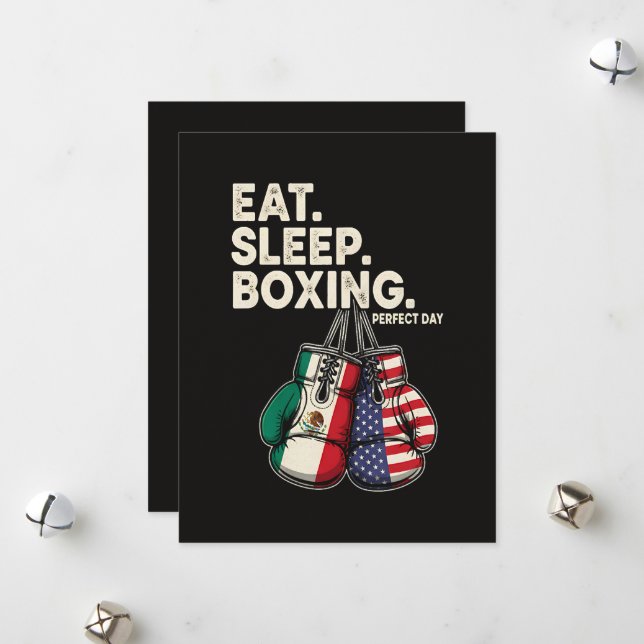 Cartes Pour Fêtes Annuelles Drôle Manger Dormir Répéter Boxe (Devant/Arrière en situation)
