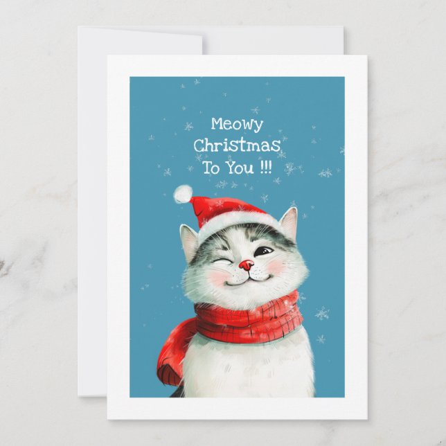 Cartes Pour Fêtes Annuelles Drôle Meowy Chat Cute Christmas Card (Devant)