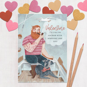 Cartes Pour Fêtes Annuelles Drôle mignon bleu rose mer Voile & chien Valentine