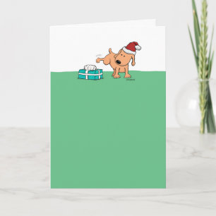 Cartes Pour Fêtes Annuelles Drôle mignon chien Peeing sur le présent Noël