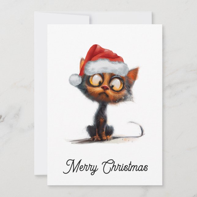 Cartes Pour Fêtes Annuelles Drôle mignon comique Whimsical Chat Joyeux Noël (Devant)