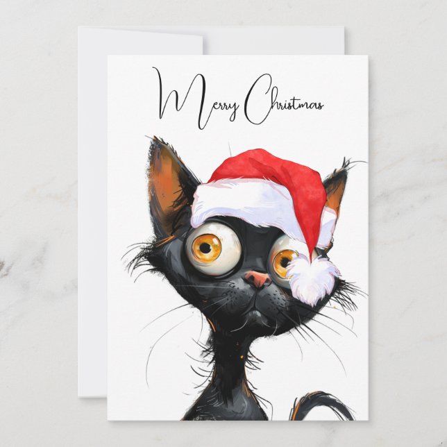 Cartes Pour Fêtes Annuelles Drôle mignon comique Whimsical Chat Joyeux Noël (Devant)