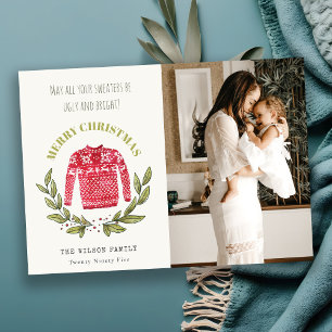 Cartes Pour Fêtes Annuelles Drôle mignon Doux moche Rouge Vert Photo Noël