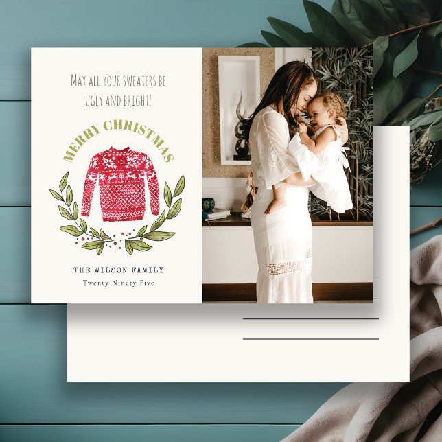 Cartes Pour Fêtes Annuelles Drôle mignon Doux moche Rouge Vert Photo Noël (Créateur téléchargé)