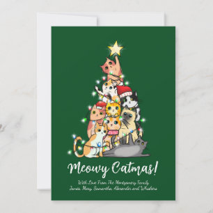 Cartes Pour Fêtes Annuelles Drôle Mignon Meowy Catmas Chat Arbre de Noël