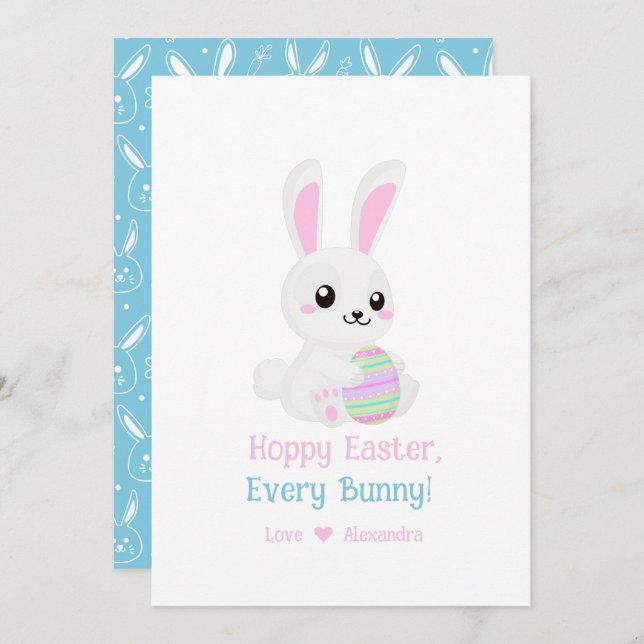 Cartes Pour Fêtes Annuelles Drôle Mignonne Pâques Hoppy Chaque Bunny Sky Blue (Devant / Derrière)