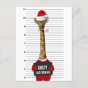 Cartes Pour Fêtes Annuelles Drôle Mugshot Noël Culpabilité Giraffe