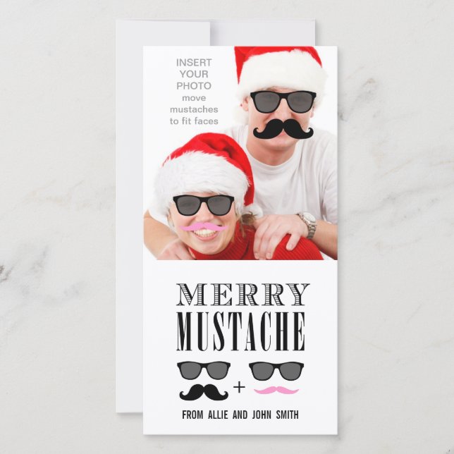 Cartes Pour Fêtes Annuelles Drôle Mustache lunettes de soleil Noël (Devant)