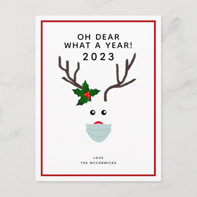 Cartes Pour Fêtes Annuelles Drôle Noël 2020 Reindeer portant un masque facial (Devant)