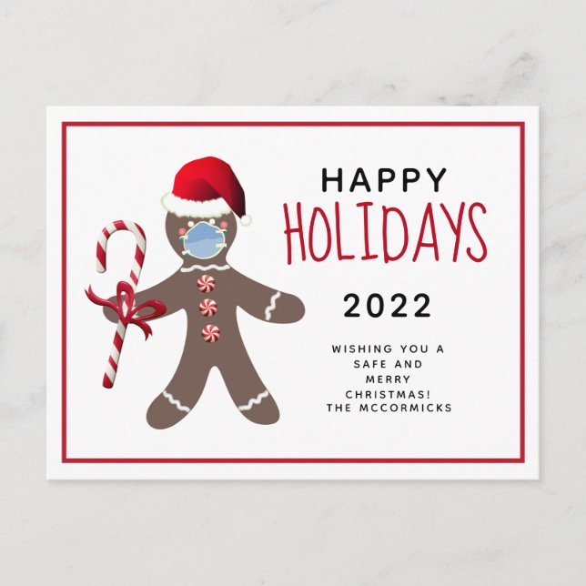 Cartes Pour Fêtes Annuelles Drôle Noël 2021 Covid Gingerbread Homme (Devant)