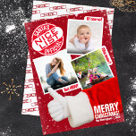 Cartes Pour Fêtes Annuelles Drôle Noël Père Noël Liste Officielle Nice | Photo<br><div class="desc">Montrez les 'reçus' de votre statut confirmé avec une adorable carte photo de Noël avec Père Noël lui-même donnant les pouces sur sa belle liste de fichiers photo. Avec un énorme tampon d'approbation en haut à gauche cette drôle de carte de voeux de vacances en trois photos ne fait aucune...</div>