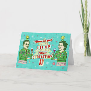 Cartes Pour Fêtes Annuelles Drôle Noël Rétro Boire Humour Couple Éclairé