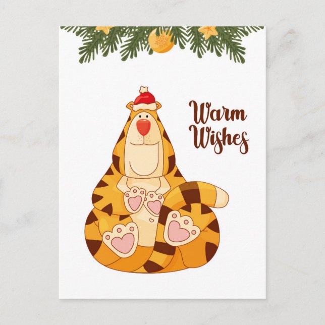 Cartes Pour Fêtes Annuelles Drôle Noël Tigre Chaleureux Voeux (Devant)