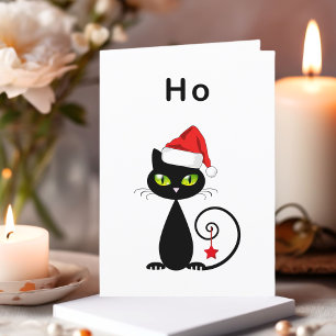 Cartes Pour Fêtes Annuelles Drôle noir assis Père Noël Chat de Noël