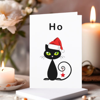 Cartes Pour Fêtes Annuelles Drôle noir assis Père Noël Chat de Noël