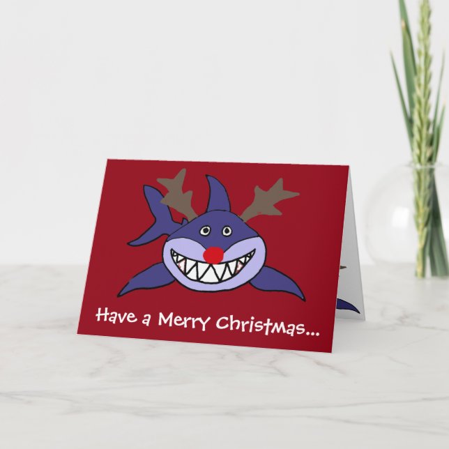 Cartes Pour Fêtes Annuelles Drôle Nouvel An Requin Reindeer (Devant)