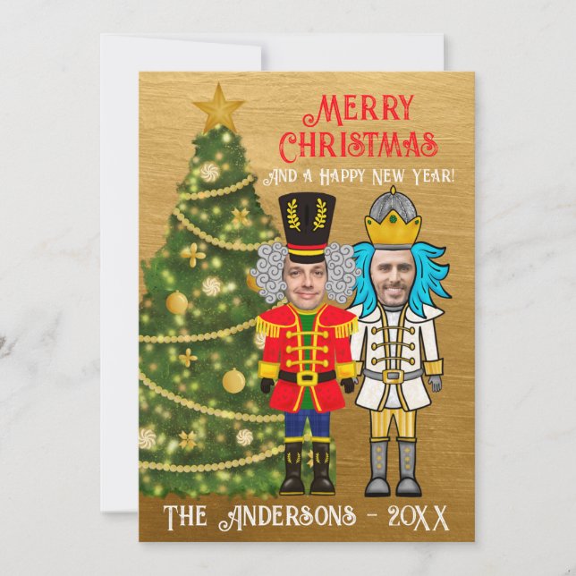 Cartes Pour Fêtes Annuelles Drôle Nutcrackers Ajouter Votre Visage Joyeux Noël (Devant)