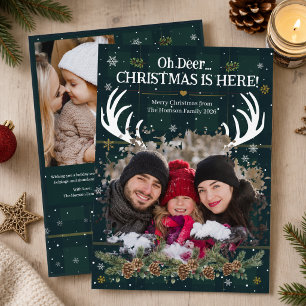 Cartes Pour Fêtes Annuelles Drôle Oh Cerf Noël Est Ici 3 Photo Plaid Neige