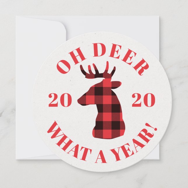 Cartes Pour Fêtes Annuelles Drôle Oh Deer 2020 Buffalo Plaid Photo (Devant)