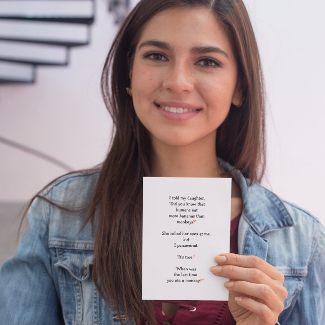 Cartes Pour Fêtes Annuelles Drôle papa plaisanter sur les singes Humains Banan (Funny Dad Joke on Monkeys Humans Bananas Humor LOL Holiday Card)