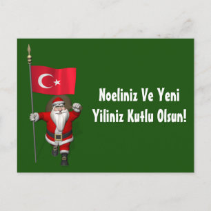 Cartes Pour Fêtes Annuelles Drôle Père Noël Avec Drapeau De Turquie