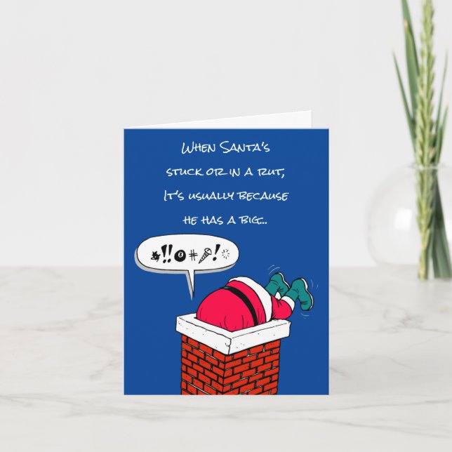 Cartes Pour Fêtes Annuelles Drôle Père Noël coincé à Chimney Noël (Devant)