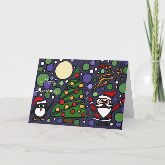 Cartes Pour Fêtes Annuelles Drôle Père Noël et Penguin Christmas Art (Devant)