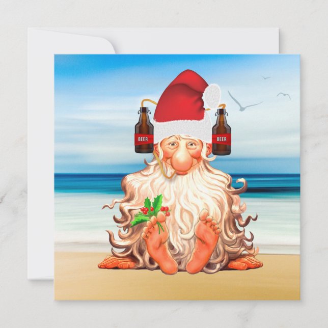 Cartes Pour Fêtes Annuelles Drôle Père Noël Gnome dans un chapeau de Père Noël (Devant)