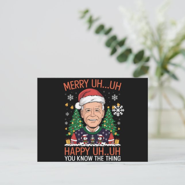 Cartes Pour Fêtes Annuelles Drôle Père Noël Joe Biden Joyeux Euh Noël laid (Debout devant)
